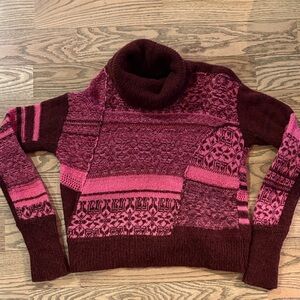 Free People Pink and Burgundy Patchwork Turtleneck Sweater